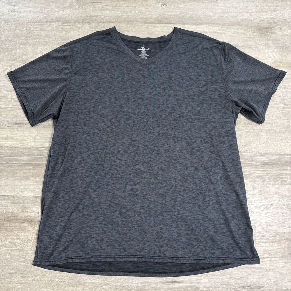 Real Essentials Shirt Men's Gray V Neck Performance Short Sleeve 2XL Polyester